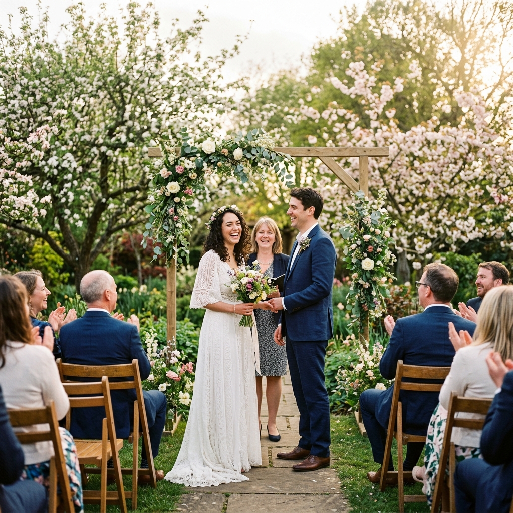 Cérémonie laïque de mariage au printemps en extérieur dans l'Aude