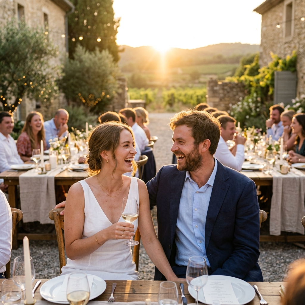 Couple d'amoureux s'enlaçant tendrement la veille de leur mariage à Narbonne
